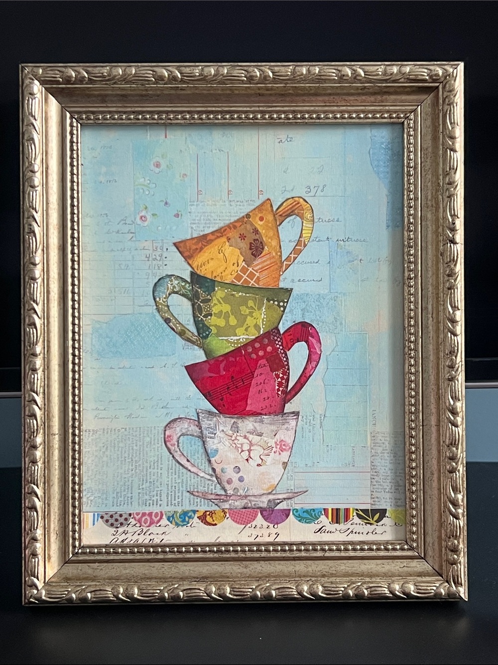 Stacked Teacups Ornate Framed Art